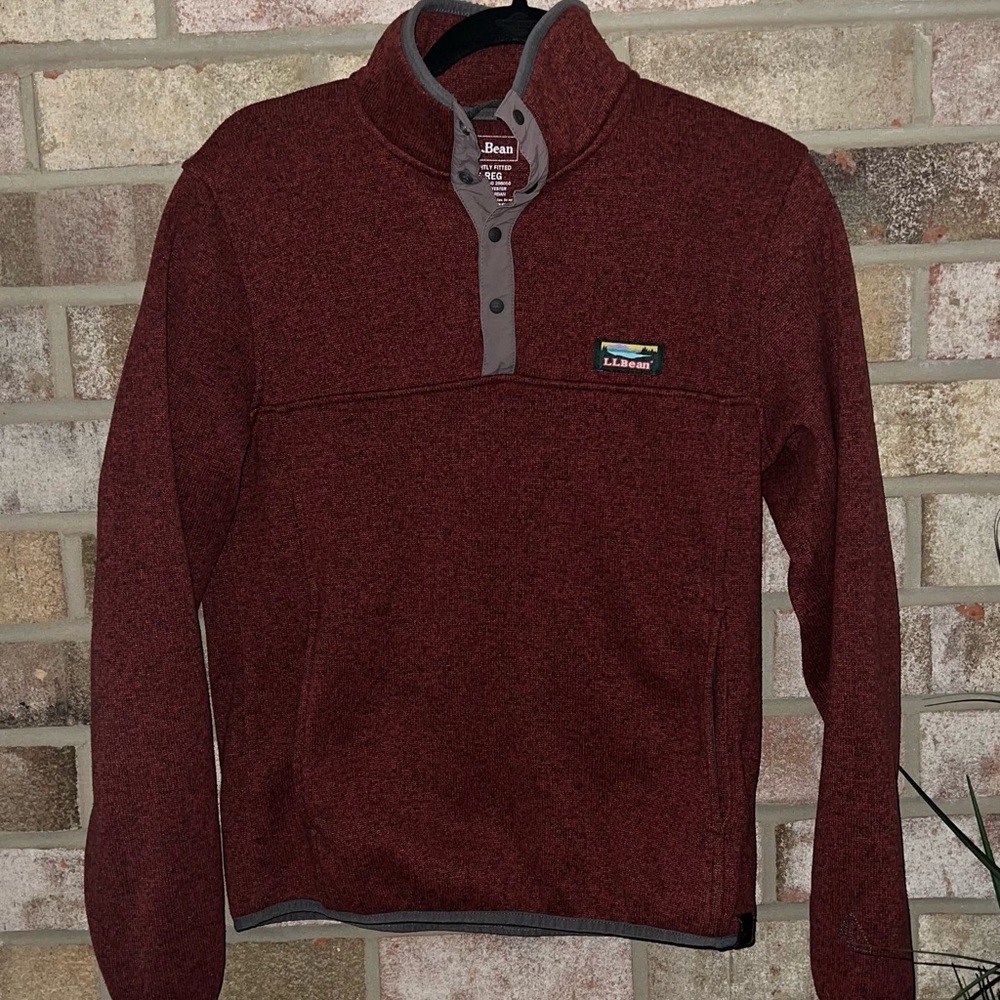 Burgundy Long Sleeve Quarter Button Down L.L Bean Mens Pullover Sweater Small
